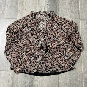 Tart Sheer Floral Boho Blouse Crochet Details Tassels Ruffle Collar Size Small